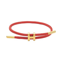 (Bright red) Elegant Gold Plated H Buckle Bracelet with Adjustable Design Sturdy Stainless Steel Wire Wristband for Trendsetters Light pink