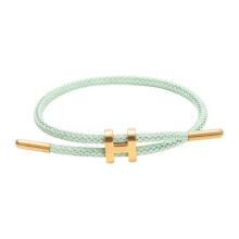 (Light green) Elegant Gold Plated H Buckle Bracelet with Adjustable Design Sturdy Stainless Steel Wire Wristband for Trendsetters Light pink