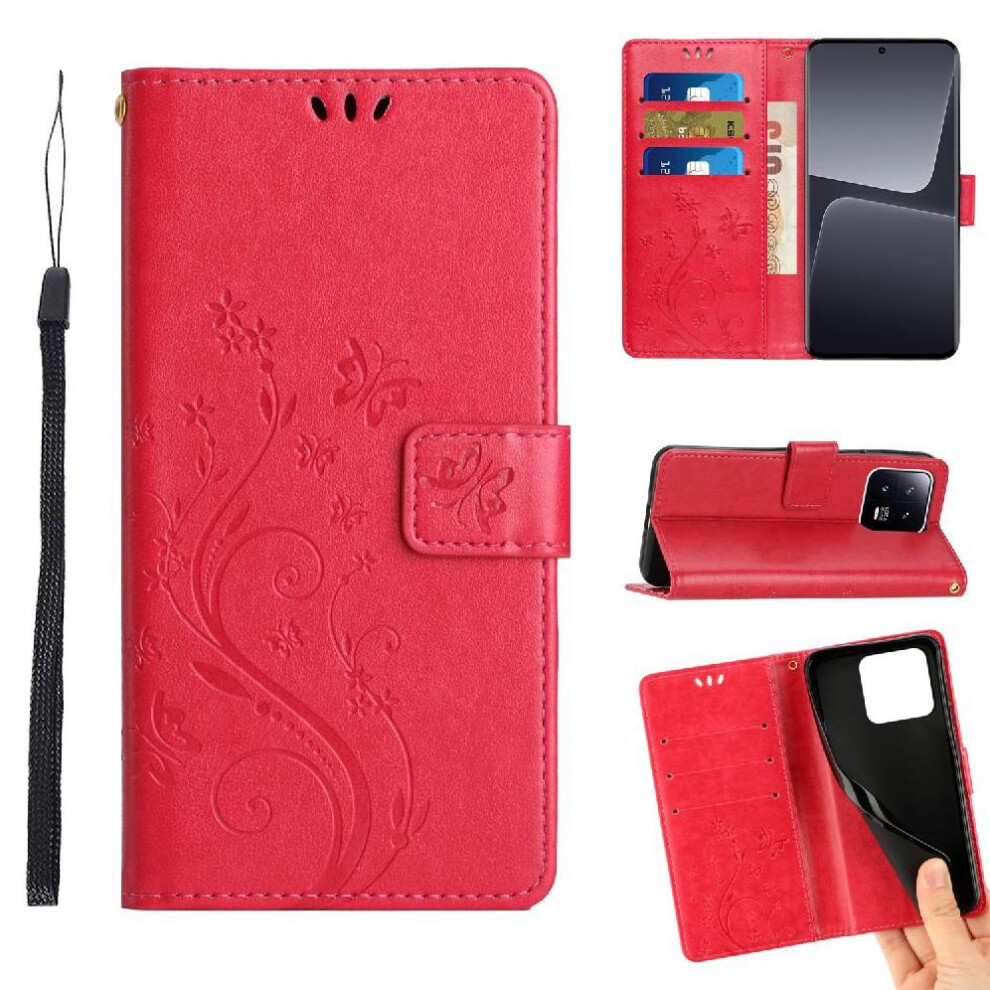 (Red) Filp Case For Honor X6b Magnetic Closure Kickstand Card Holder Pu Leather Wrist Strap Red 764563614226