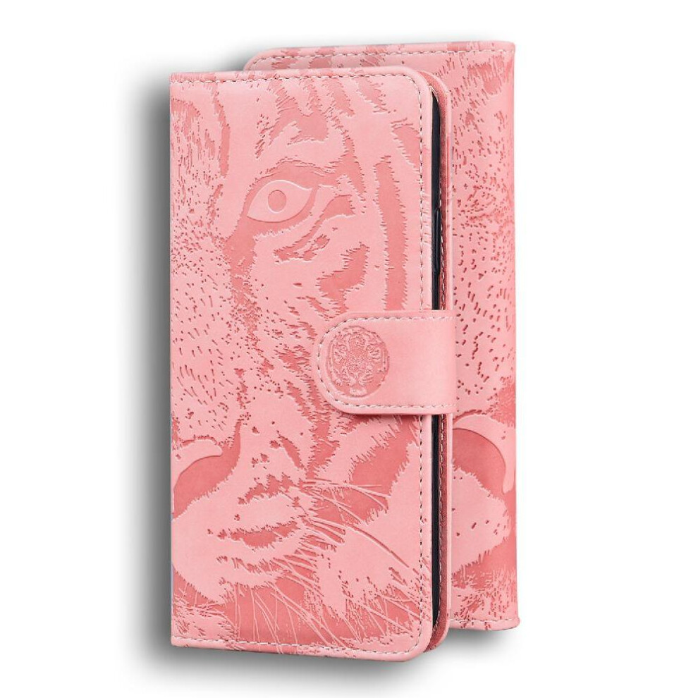 (Pink) Flip Case For Honor X6b Embossed Cute Tiger Kickstand Protective Leather Wallet Pink 764563614325