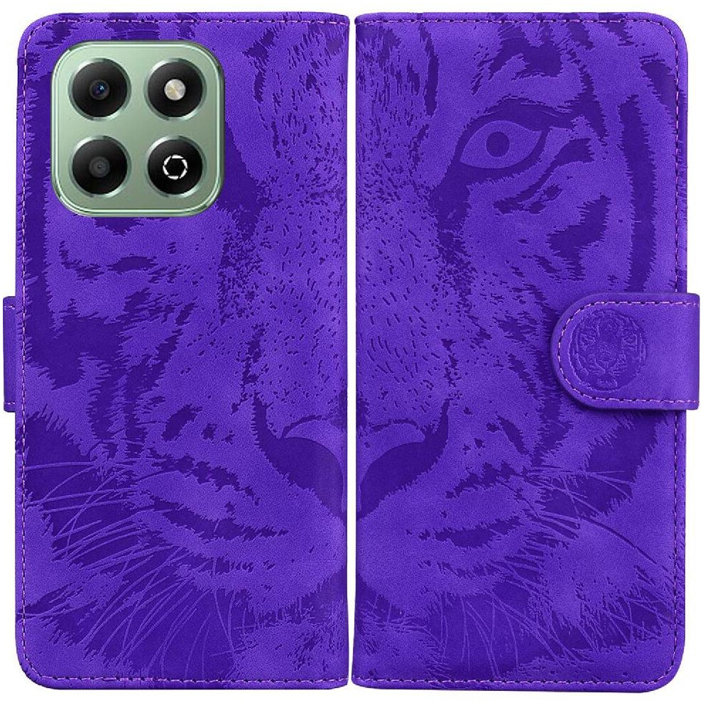 (Purple) Flip Case For Honor X6b Embossed Cute Tiger Kickstand Protective Leather Wallet Purple 764563614301