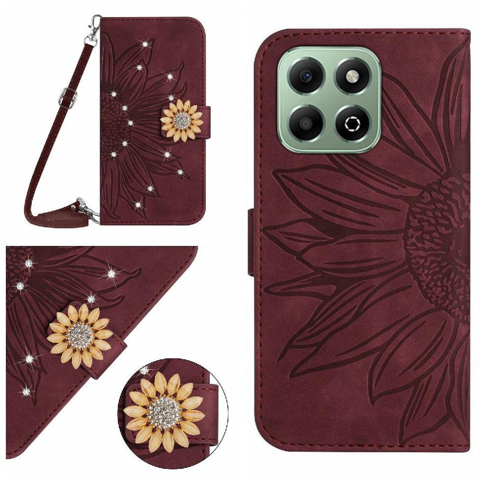(Brown) Case For Honor X6b Leather Wallet With Card Slot Stand With A Long Lanyard Kickstand Protective Sunflower Brown 764563614370