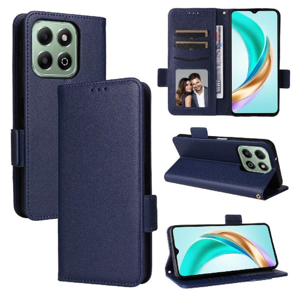 (Blue) Flip Case For Honor X6b 4G Side Buckle Pu Leather Wallet Card Slots Holder Magnetic Blue 764563614479