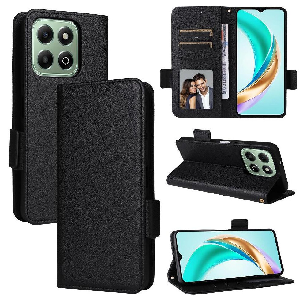 (Black) Flip Case For Honor X6b 4G Side Buckle Pu Leather Wallet Card Slots Holder Magnetic Black 764563614448
