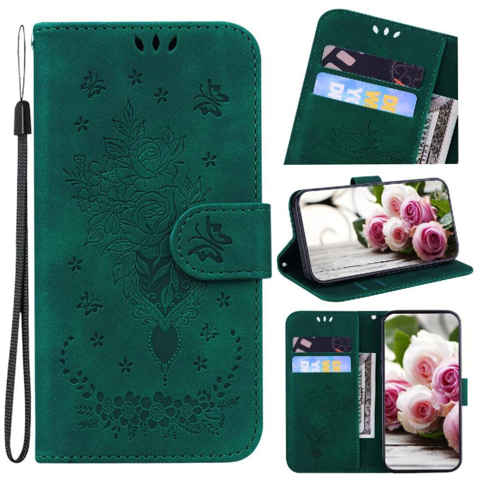 (Green) Case For Honor X6b Card Slots Emboss Rose Flowers Kickstand Flip Pu Leather Cover Wallet Case Green 764563614639