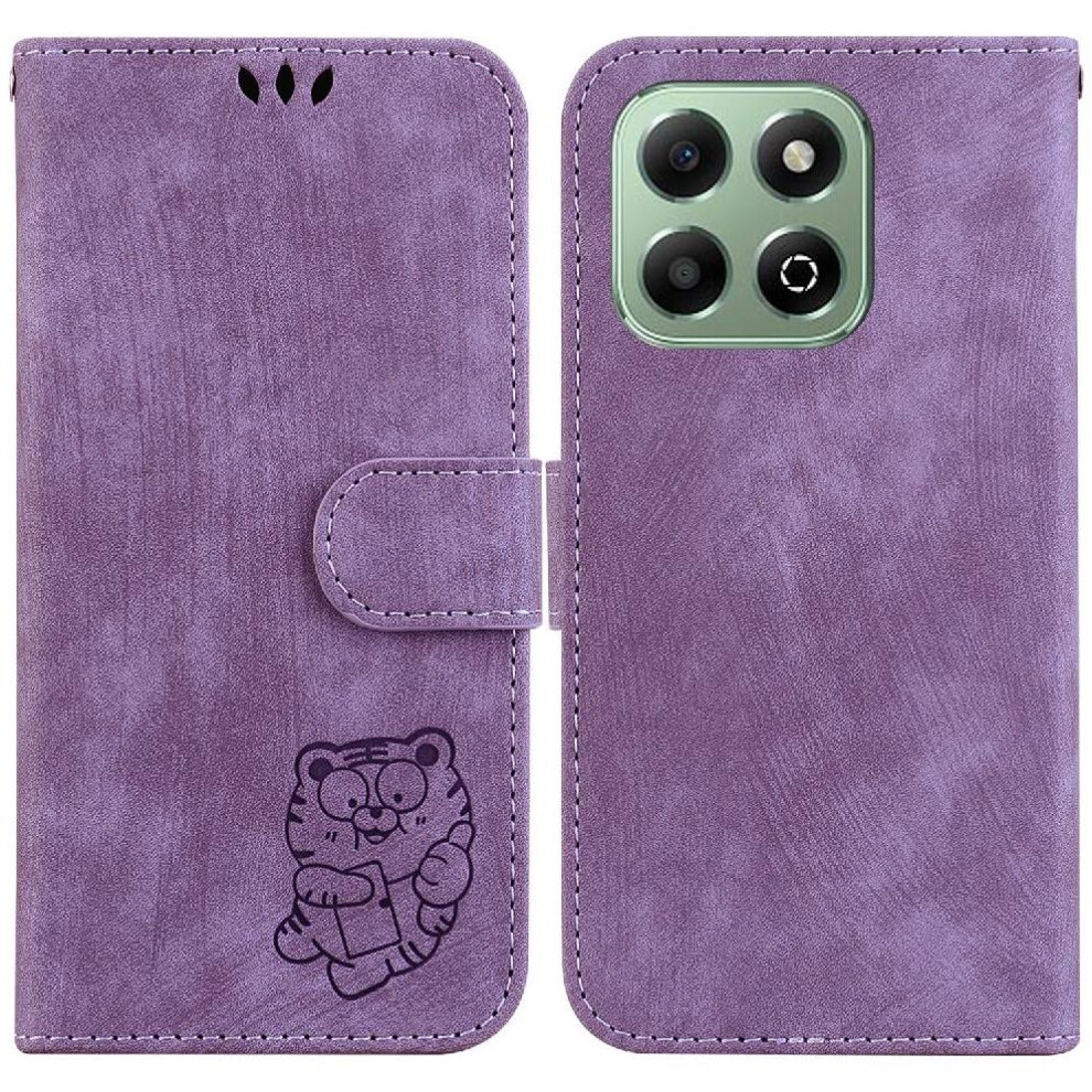 (Purple) Case For Honor X6b Card Pocket Holder Cover Flip Folio Wallet Case Embossed Cute Tiger Purple 764563614738