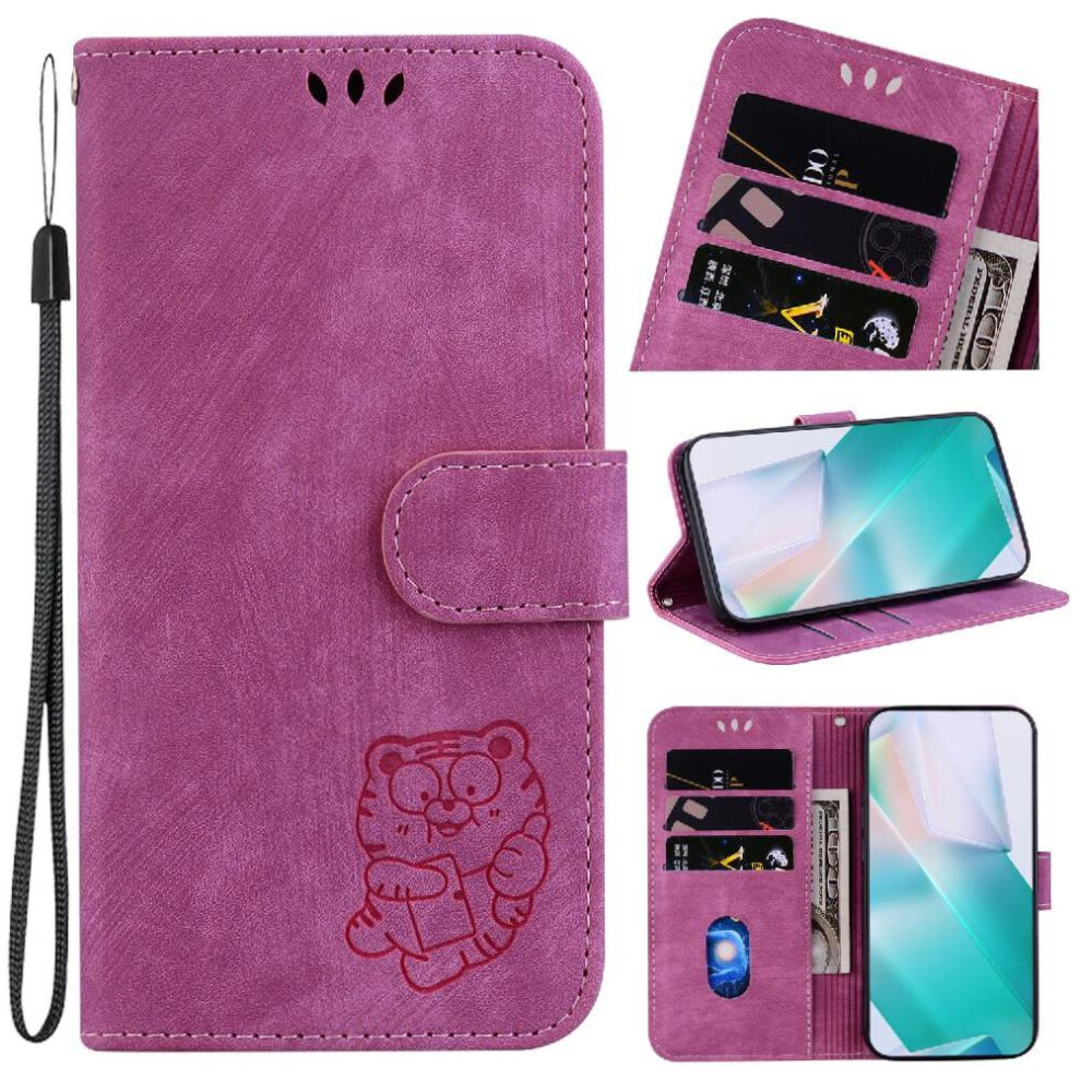(Red) Case For Honor X6b Card Pocket Holder Cover Flip Folio Wallet Case Embossed Cute Tiger Red 764563614769