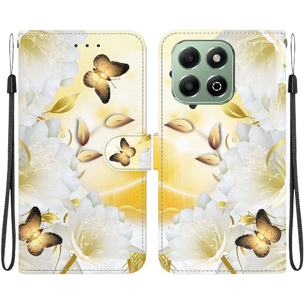 (C7 ) Case For Honor X6b Wallet Card Slots Pu Leather Magnetic Closure Butterfly Flower Painted 764563614844