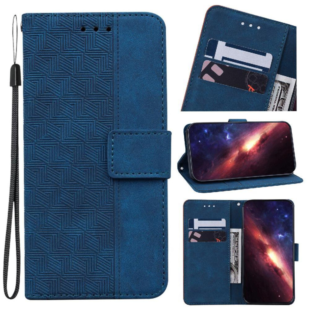 (Blue) Flip Case For Honor X6b Flip Folio Kickstand Feature Geometric Embossed Premium Pu Leather Wallet Cover Blue 764563614912