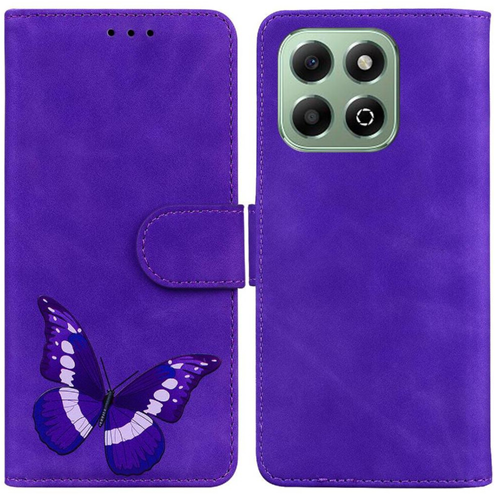 (Purple) Flip Case For Honor X6b Card Slots Butterfly Flip Folio Cover Wallet Color Printed Purple 764563615216