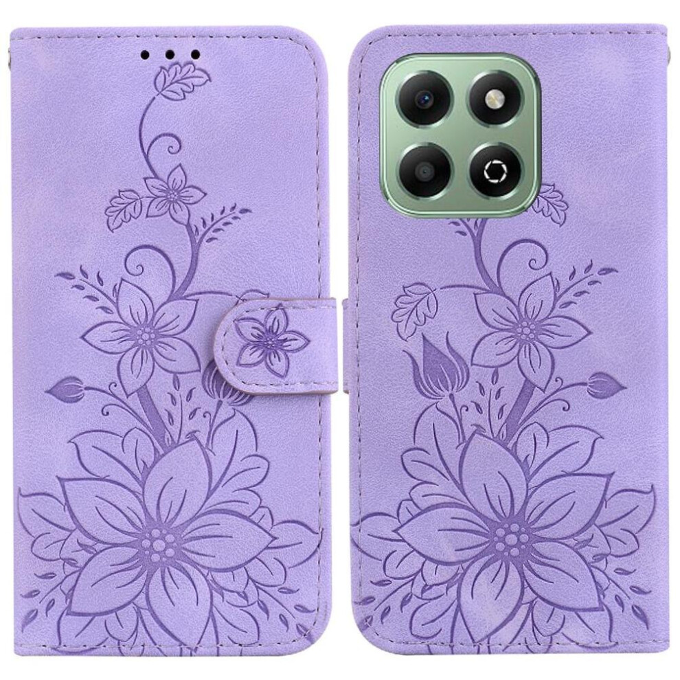 (Purple) Flip Case For Honor X6b Kickstand Wallet Embossed Lily Card Holder Magnetic Purple 764563615391