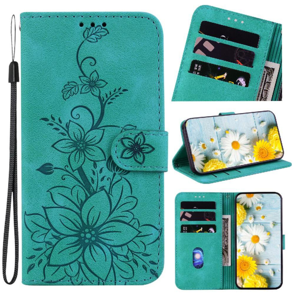 (Green) Flip Case For Honor X6b Kickstand Wallet Embossed Lily Card Holder Magnetic Green 764563615360