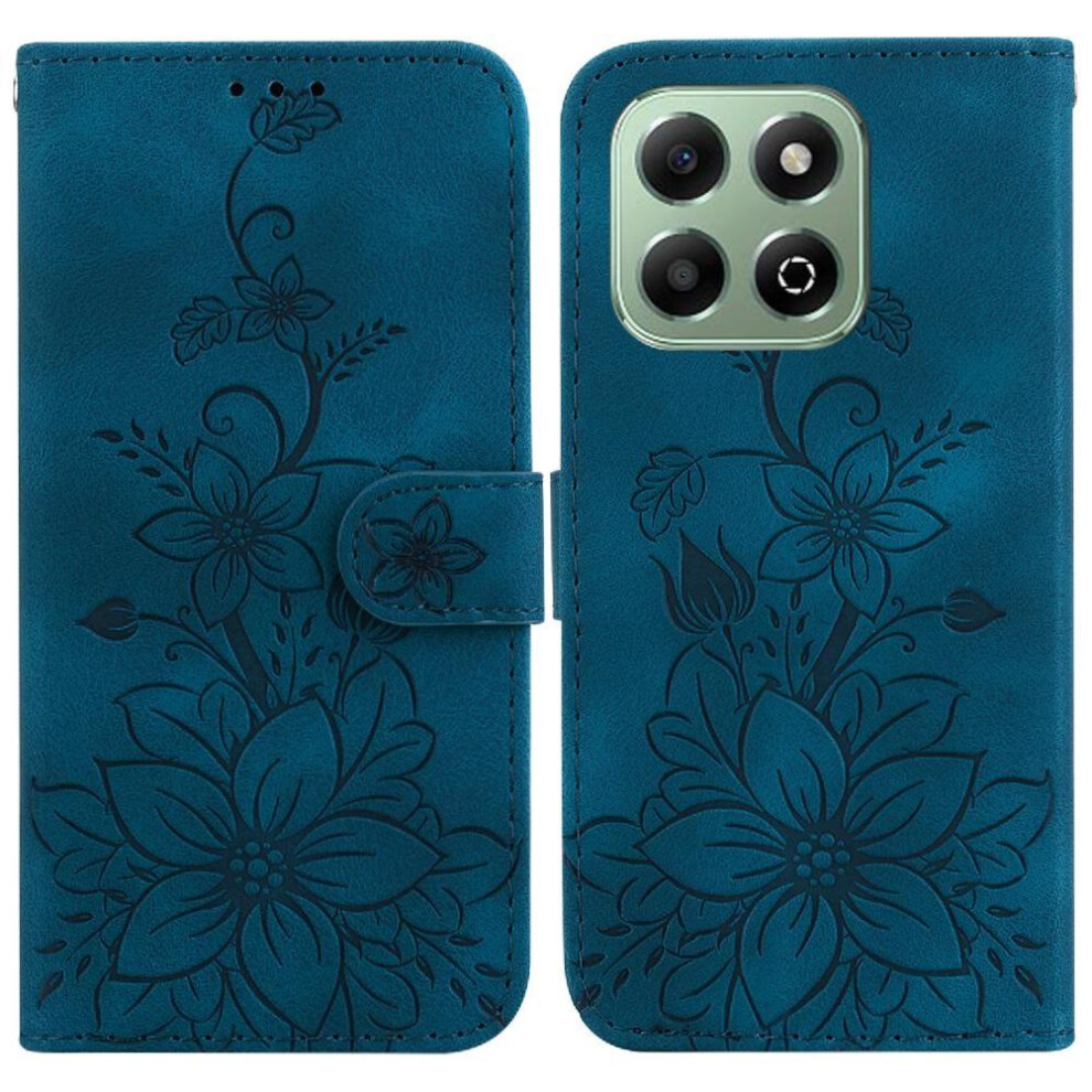 (Dark ) Flip Case For Honor X6b Kickstand Wallet Embossed Lily Card Holder Magnetic Blue 764563615384