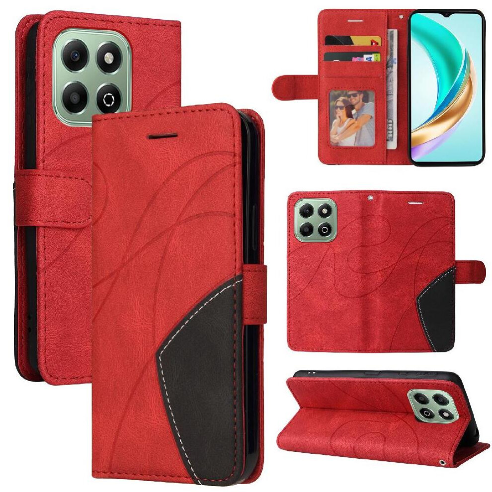 (Red) Flip Case For Honor X6b With Card Slot Stand Flip Folio Book Stitching Color Kickstand Protective Leather Wallet Red 764563615667