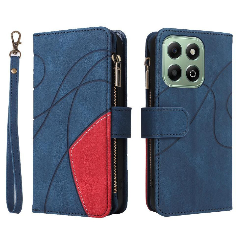(Blue) Case For Honor X6b With Card Slot Stand Kickstand Protective Zipper Wallet Style Nine Card Slots Two-Color Stitching Blue 764563615834