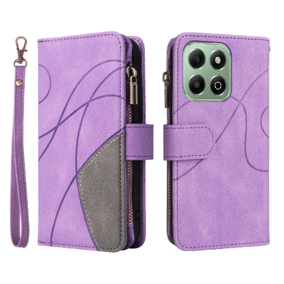 (Purple) Case For Honor X6b With Card Slot Stand Kickstand Protective Zipper Wallet Style Nine Card Slots Two-Color Stitching Purple 764563615810