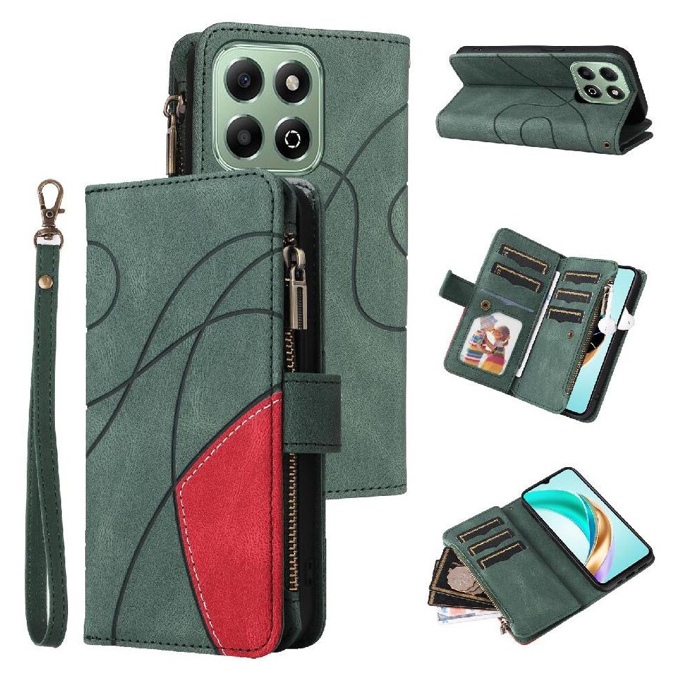 (Green) Case For Honor X6b With Card Slot Stand Kickstand Protective Zipper Wallet Style Nine Card Slots Two-Color Stitching Green 764563615827