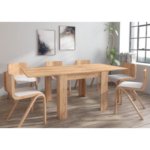 Furneo Modern Dining Table Only Extendable 90-180cm Oak Effect Golden 01