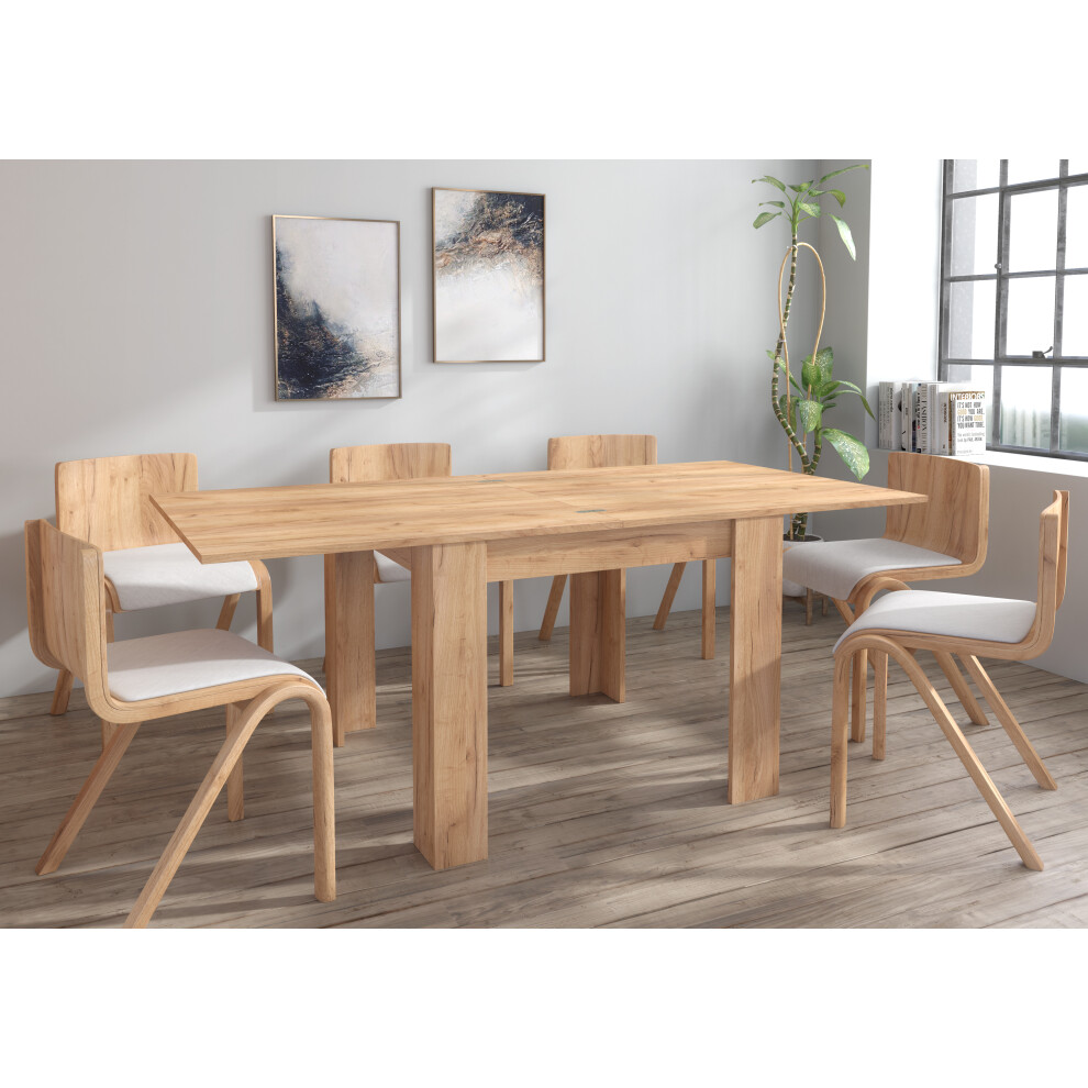 Furneo Modern Dining Table Only Extendable 90-180cm Oak Effect Golden 01