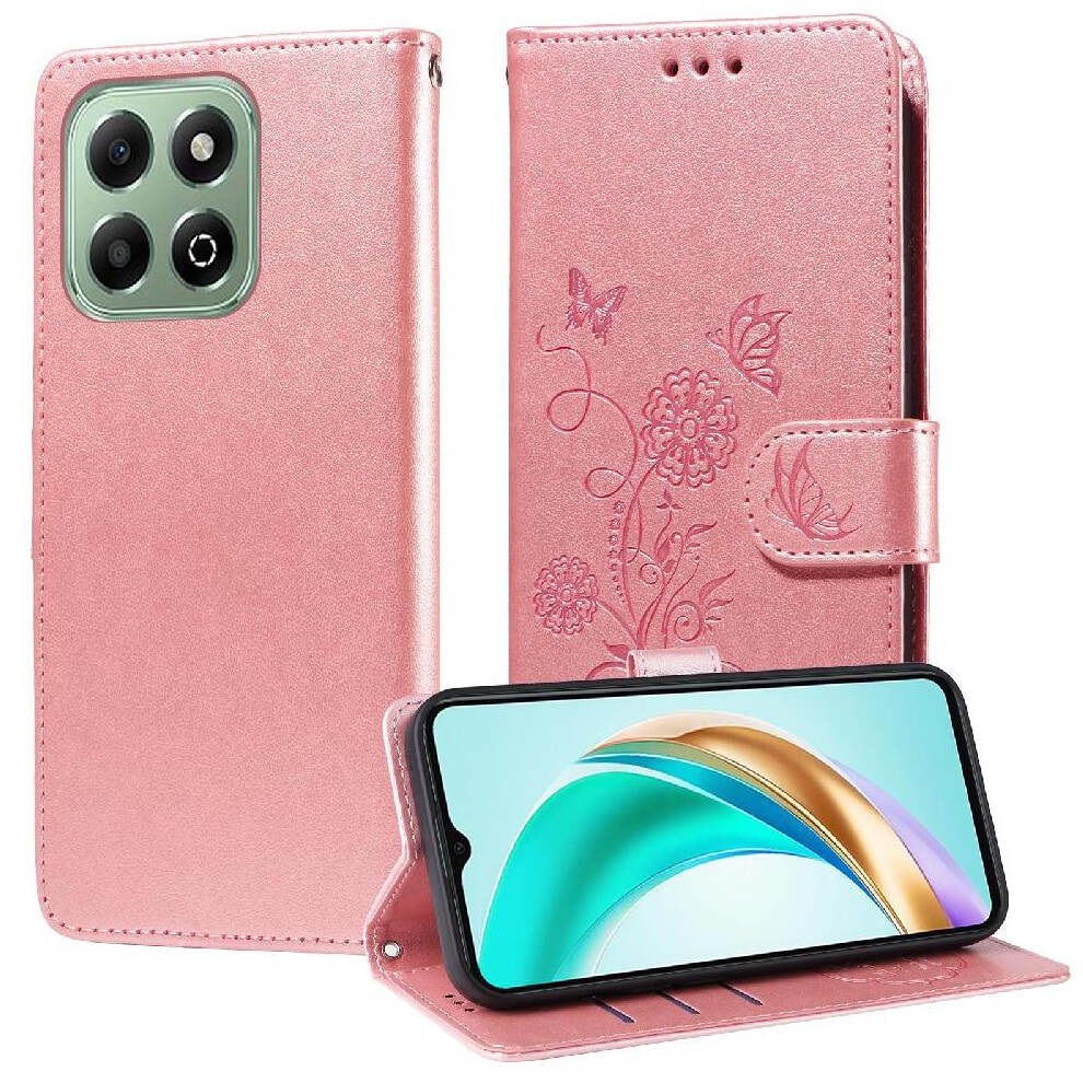 (Rose ) Flip Case For Honor X6b 4G Flip Leather Flower Cardslots Gold 764563616145