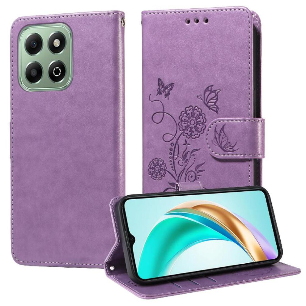 (Purple) Flip Case For Honor X6b 4G Flip Leather Flower Cardslots Purple 764563616107