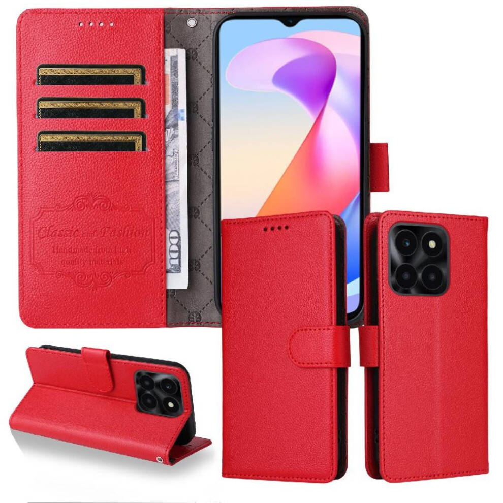 (Red) Flip Case For Honor X6b 4G Magnetic Car Mount Wireless Charging Crad Slot Wallet Red 764563616190