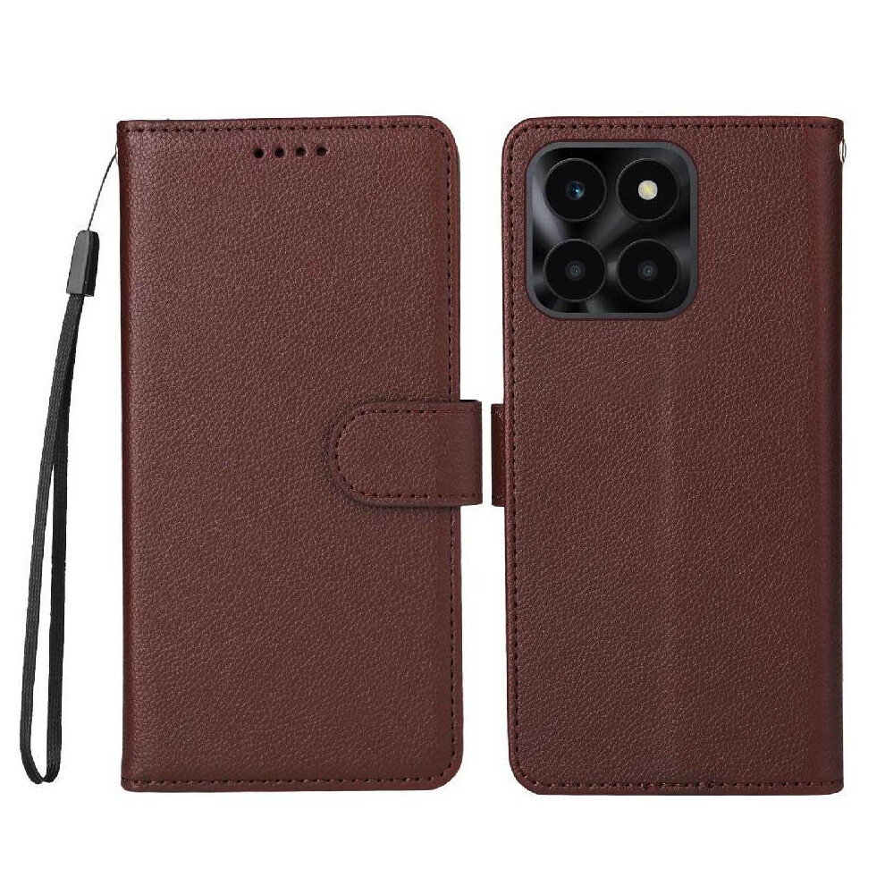 (Brown) Flip Case For Honor X6b 4G Magnetic Car Mount Wireless Charging Crad Slot Wallet Brown 764563616169