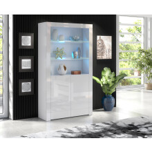 (Blue LED Lights) White Display Cabinet Cupboard Gloss & Matt Clifton20 LED Lights