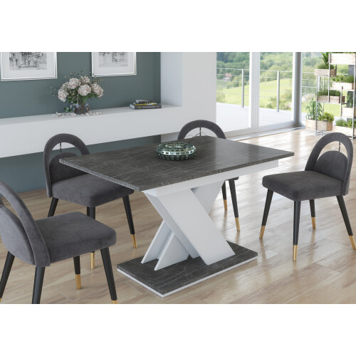 Furneo Modern Dining Table Extendable 120-160cm Grey Marble Effect Tavolo02 MDF 1