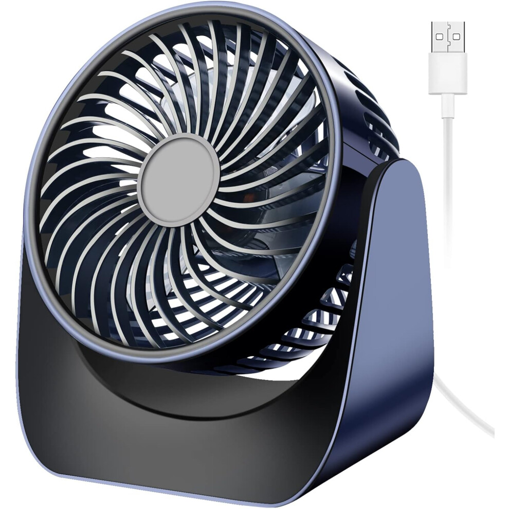 Quiet USB Fan, Mini Desk Fan 3 Speeds, 360 Rotation Small Powerful Portable Table Fan for Bedroom Car Camping Outdoor (Navy Blue, No Battery)-image-OPC-PHMZCFV-NEW