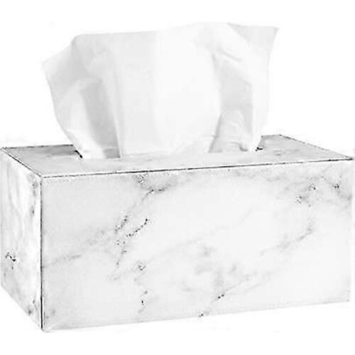 PU Leather Rectangular Tissue Box with Marble Pattern 25x135x115CM for Bathroom by Blanc Marbr