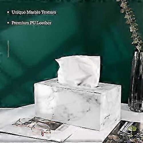 PU Leather Rectangular Tissue Box with Marble Pattern 25x135x115CM for Bathroom by Blanc Marbr 1