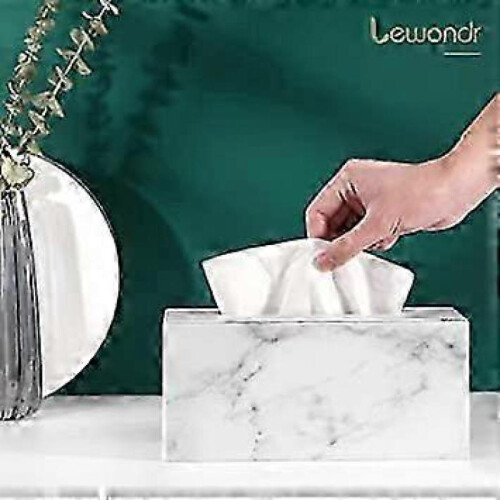 PU Leather Rectangular Tissue Box with Marble Pattern 25x135x115CM for Bathroom by Blanc Marbr 2
