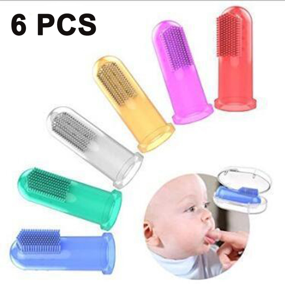 Lot de 6 brosses à dents en silicone pour bébé et animal de compagnie, avec boîte de rangement, pour le brossage et le massage des dents
