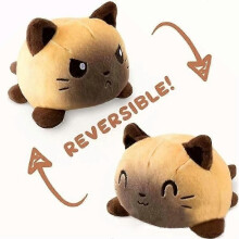 (Brown) Reversible Cat Plushie Stuffed Animal Reversible Mood Plush Toys Double-sided Flip Show Your Mood! Brown