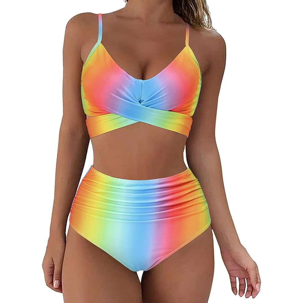 Maillot de bain 2 pièces taille haute push-up pour femme