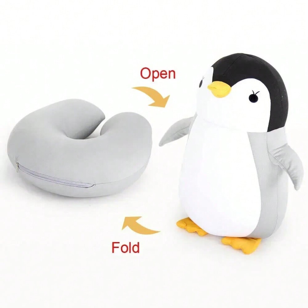 (Grey Penguins) Deformable U-shape Travel Pillows  Airplane Penguins Cushion Plush Toy Neck Pillow