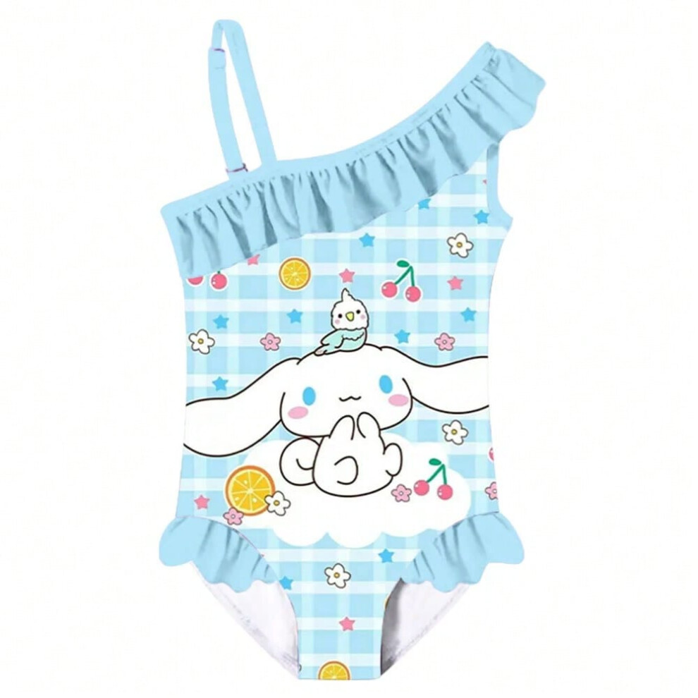 (Cinnamoroll 3, 140cm) Sanrio Swimsuit Kuromi Cinnamoroll One-Piece Suits Swim Girl Kawaii Ruffle Edge Swimwear Anime Fashion Clothing Girl Gifts