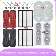 For Roborock Qrevo Edge/EdgeC/Edge S5A 5V1 Replacement Parts - Main Brush, Side Brush, HEPA Filter, Dust Bag & Mop Cloth