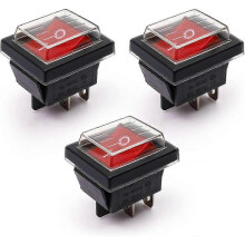 3Pcs Red Light ON/OFF Rocker Switch with Waterproof Cover 16A/250V 20A/125V AC(DPST)