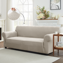 (Beige, 2 Seater: (145 cm x 178 cm)) Non Slip Universal Elasticated Sofa Furniture Cover 1,2,3 & 4 Seater Couch Protector