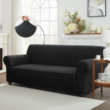 (Black, 3 seater: (185 cm x 235 cm)) Non Slip Universal Elasticated Sofa Furniture Cover 1,2,3 & 4 Seater Couch Protector