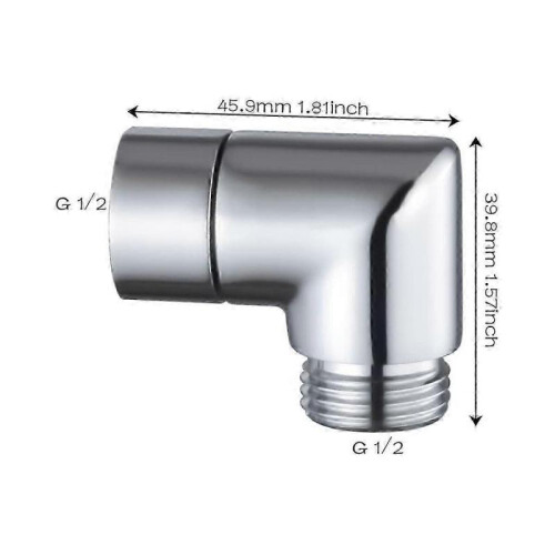 90 Degree Shower Head Adapter - 1/2" Elbow for Shower Hose Extension - Silver 1