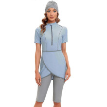 (L, Cyan) 2023 Latest Collection Modest Swimwear for Women Burkini with Front Zipper - Yvan