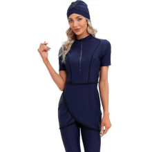 (M, Navy Blue) 2023 Latest Collection Modest Swimwear for Women Burkini with Front Zipper - Yvan