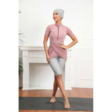 (XL, Pink) 2023 Latest Collection Modest Swimwear for Women Burkini with Front Zipper - Yvan