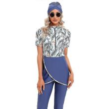 (4XL, flamingo flower) 2023 Latest Collection Modest Swimwear for Women Burkini with Front Zipper - Yvan