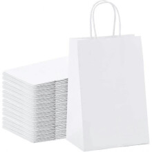 White Kraft Paper Tote Bags with Handles Ideal for Kraft Paper Sachet Gift Bags Suitable for Christmas Mother's Day Easter Weddings Birthdays