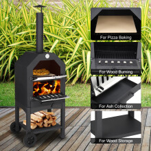 Outdoor Camping Wood Fired Pizza Oven w/ Pizza Stone Pizza Peel Grill Rack