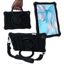 (Black) Galaxy Tab A9+ X210 X216 X218 Case with Kickstand & Shoulder Strap - Bubble Tablet Cover